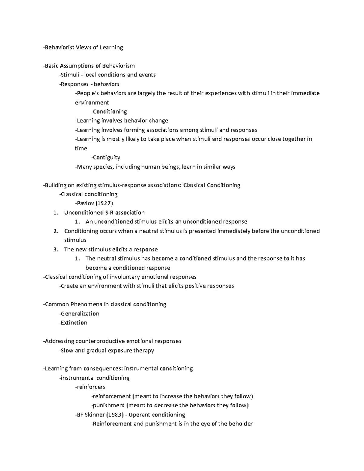 Chapter 9 Notes - Behaviorism -Behaviorist Views of Learning -Basic ...