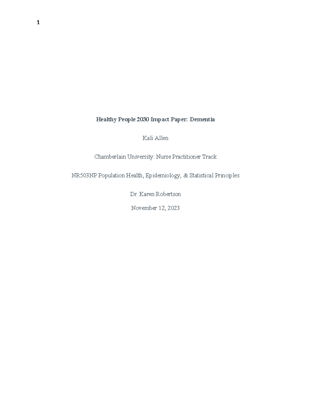 Healthy People 2030 Impact Paper Healthy People 2030 Impact Paper