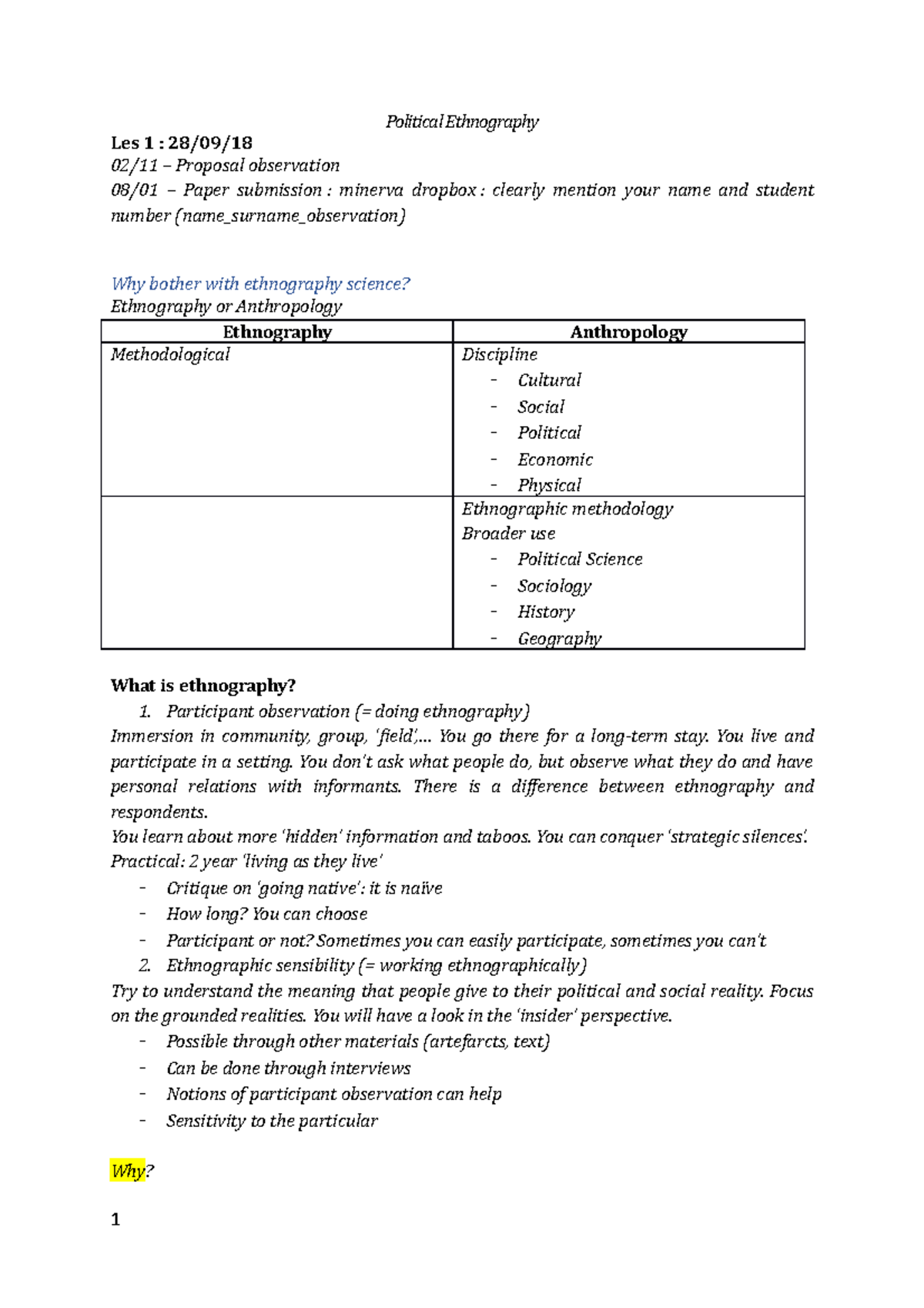 Political Ethnography - Participant observation doing ethnography ...