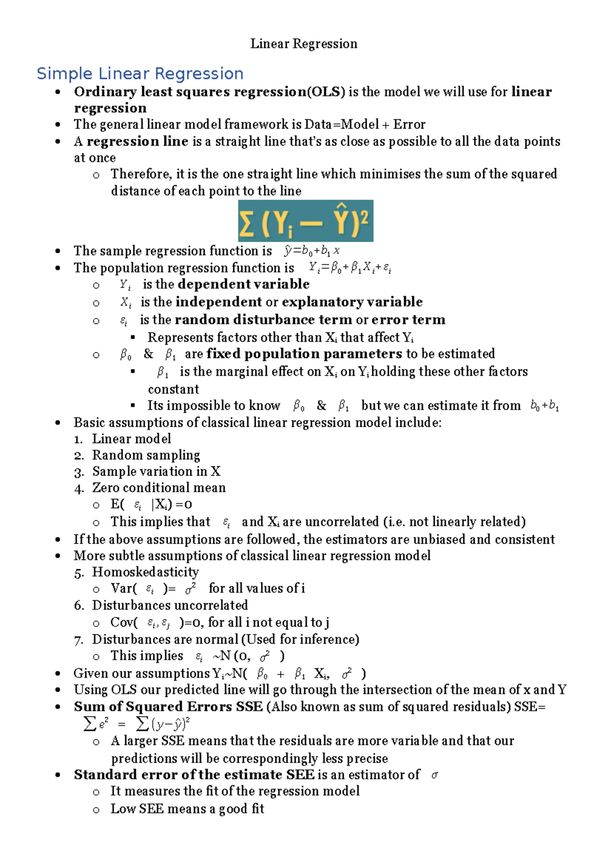 Week 5 - Notes - Simple Linear Regression Ordinary least squares ...