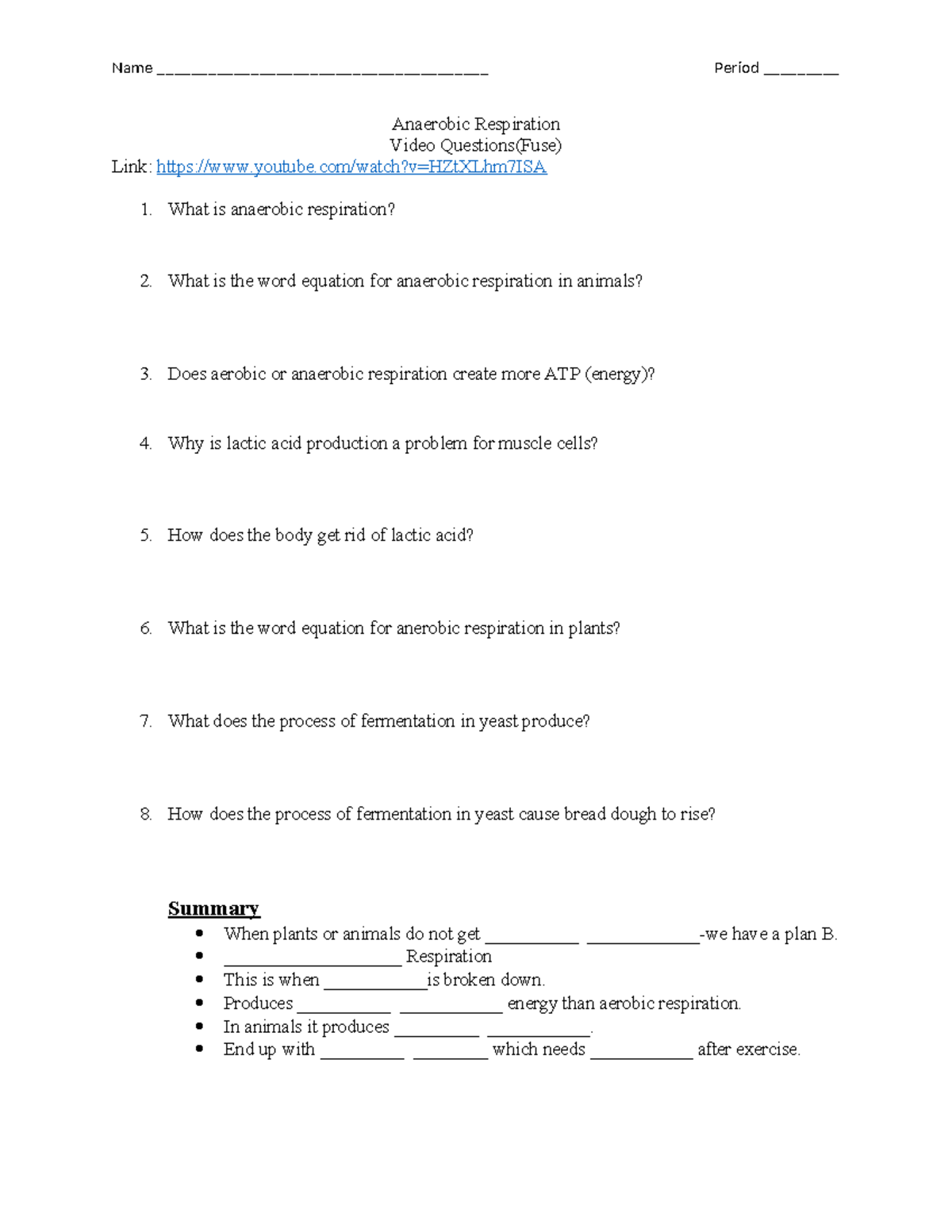 Anaerobic+Respiration+Video+Questions+(FUSE) - Name