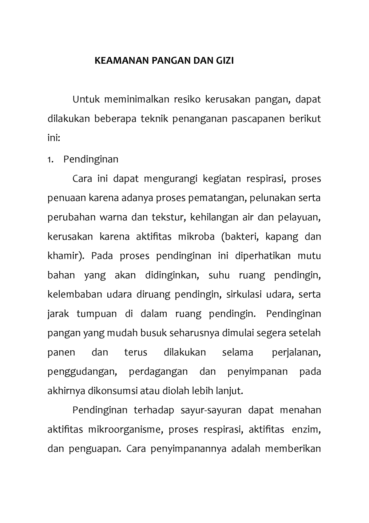 Keamanan Pangan Dan Gizi - KEAMANAN PANGAN DAN GIZI Untuk Meminimalkan ...