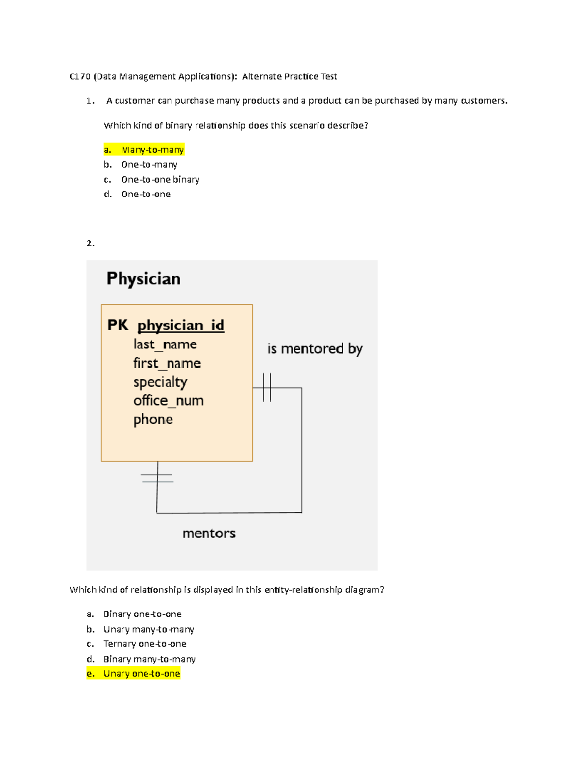 C170 Practice Test 1 - C170 (Data Management Applications): Alternate ...