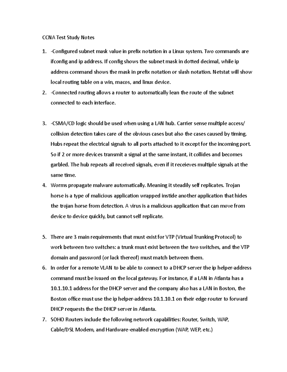 CCNA Test Study Notes - CCNA Test Study Notes -Configured subnet mask ...