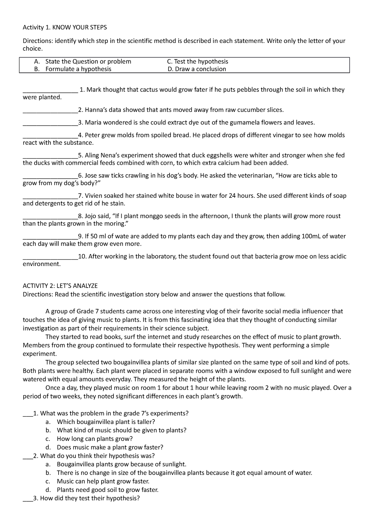 Scientific investigation activity - Activity 1. KNOW YOUR STEPS ...