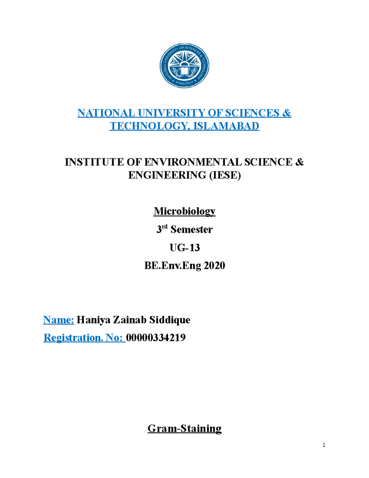 Microbiology Lab Report 2 - NATIONAL UNIVERSITY OF SCIENCES ...