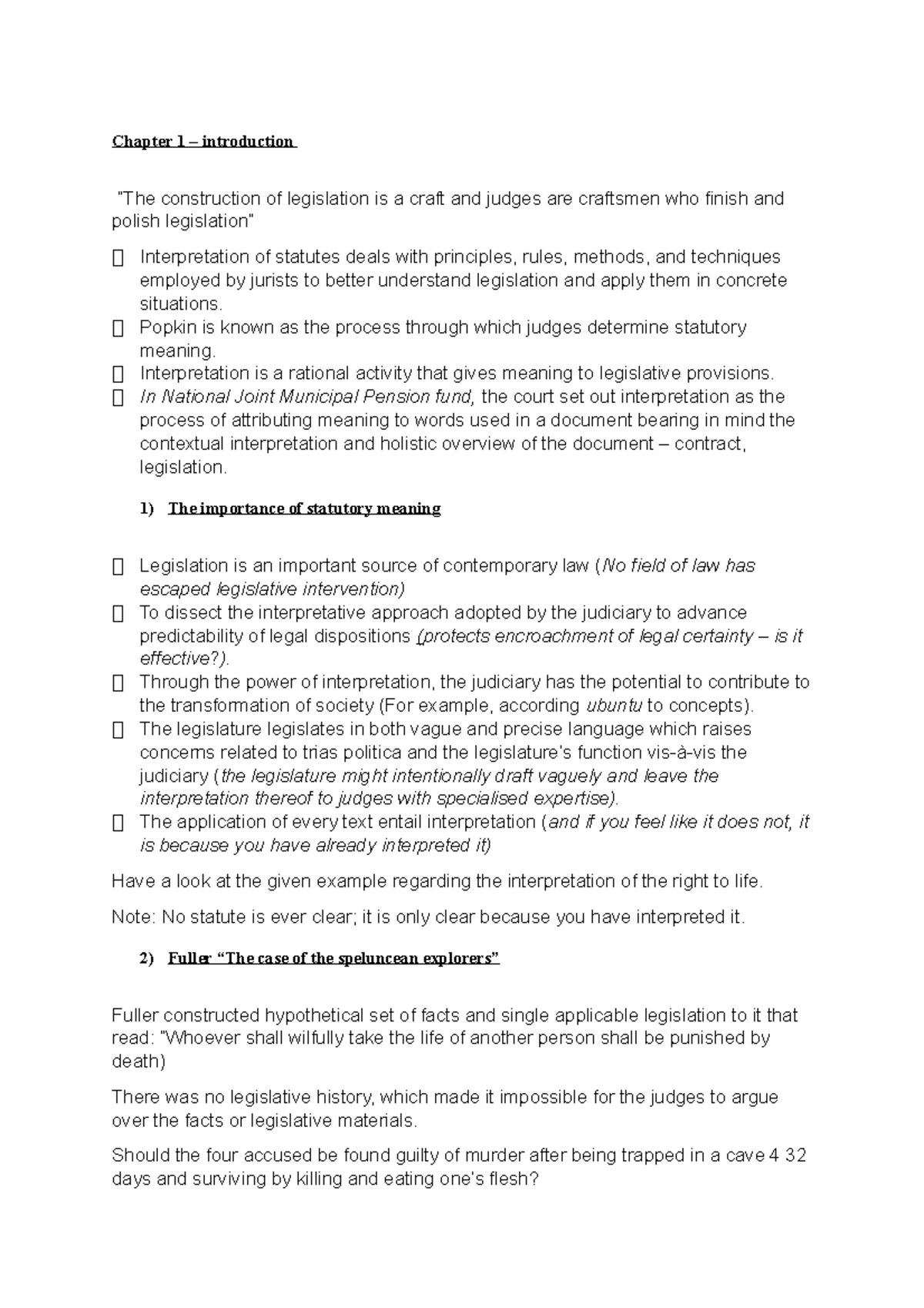 Interpretation of Statutes notes Chapter 1 introduction “The