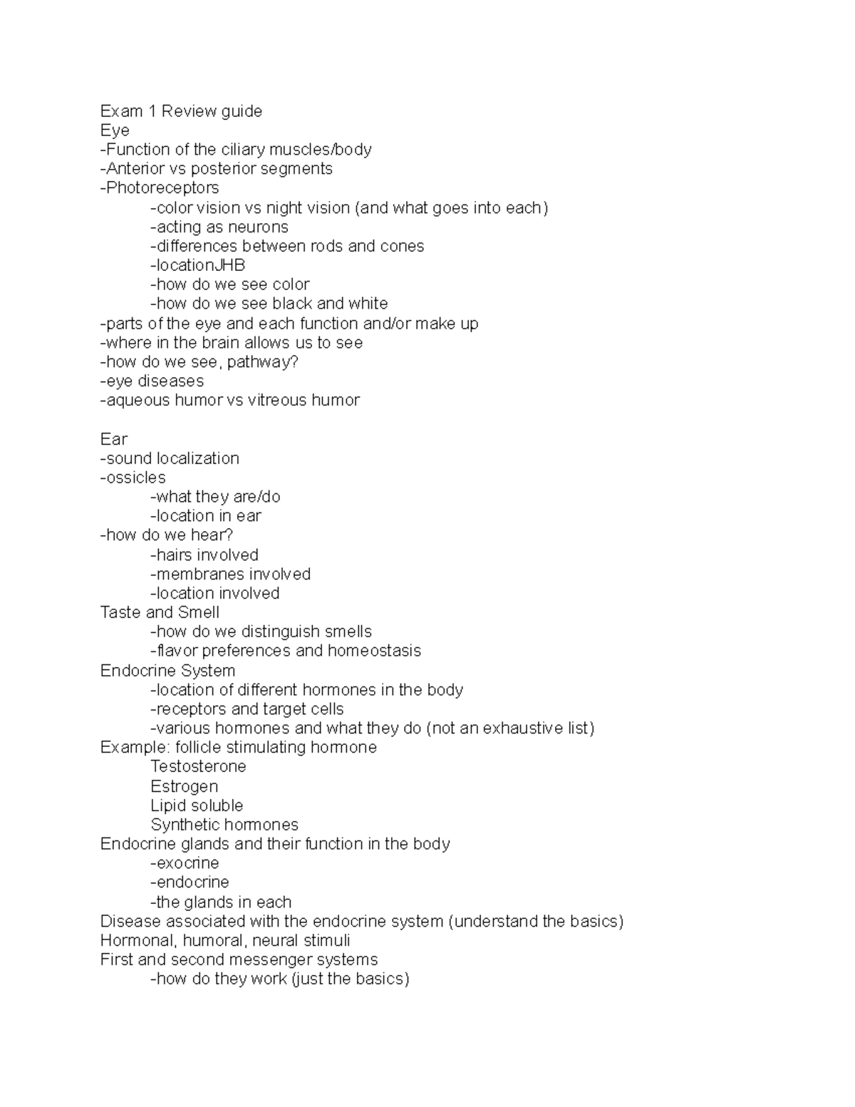 AP II exam 1 guide - Exam 1 Review guide Eye -Function of the ciliary ...