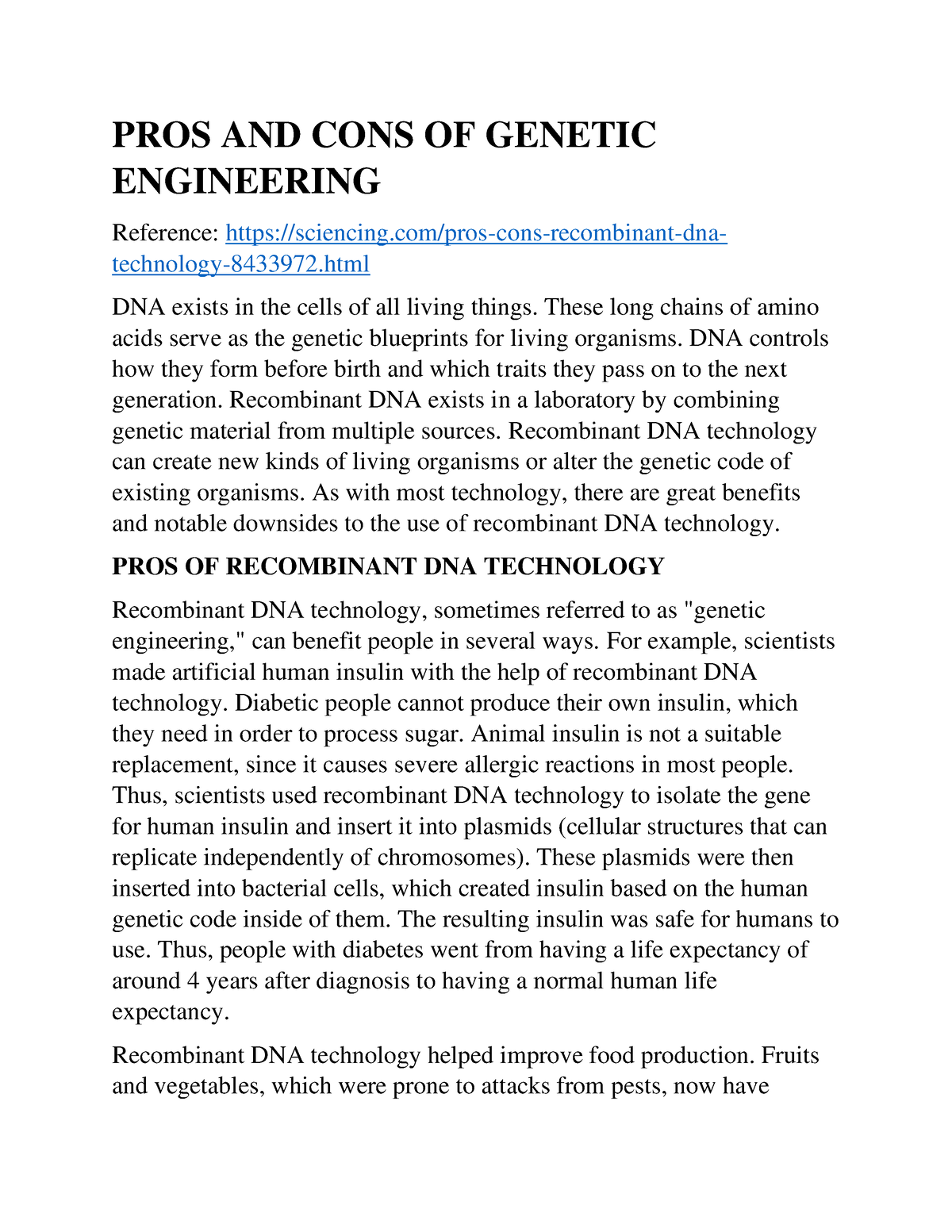 genetic engineering pros and cons essay