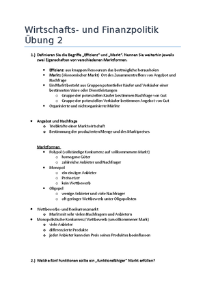 WFP Übung 2 - Zusammenfassung Wirtschafts- und Finanzpolitik