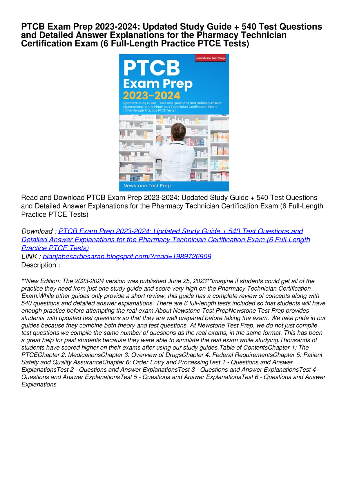 PDF DownloadPTCB Exam Prep 20232024 Updated Study Guide + 540 Test