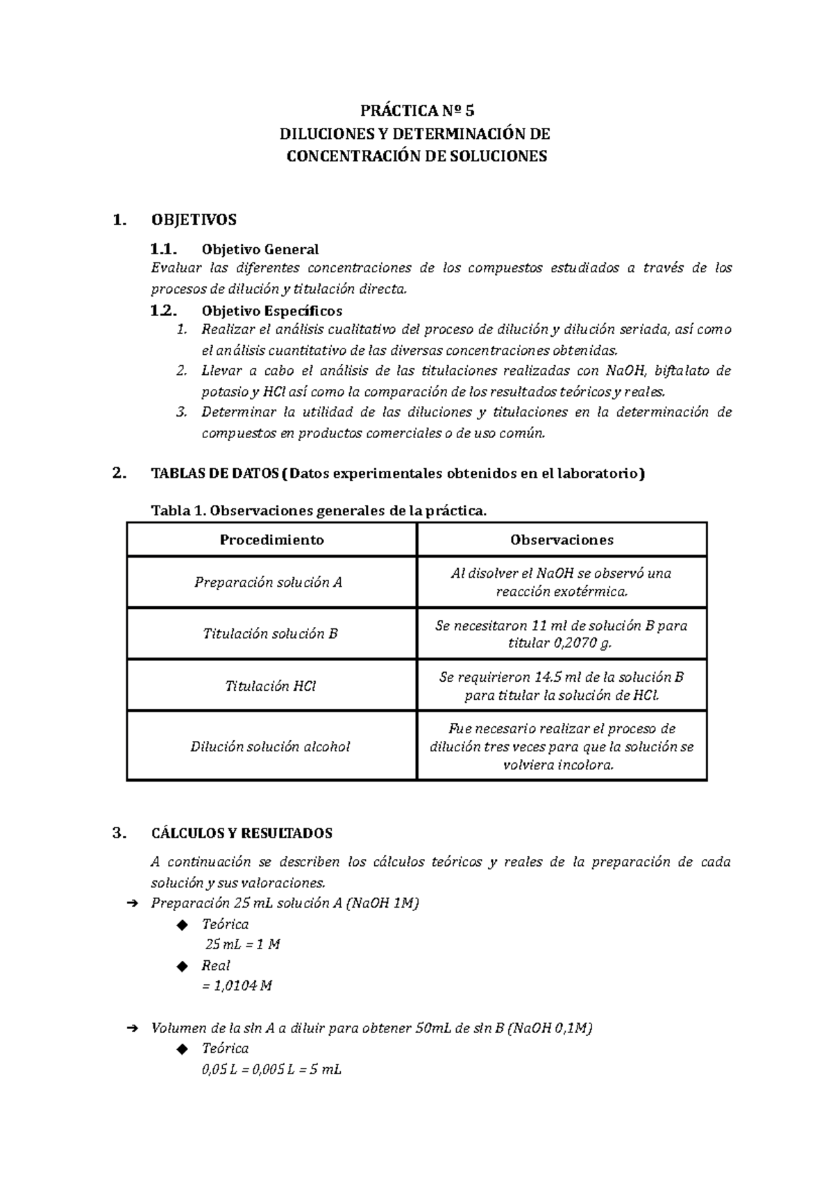 Química General - Informe Diluciones Y Concentración En Soluciones ...