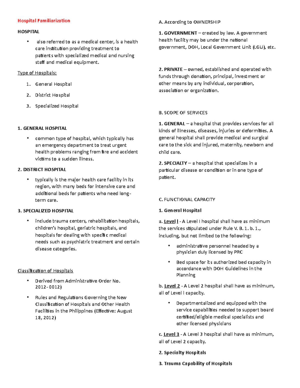 Hospital Familiarization 2 Hospital Familiarization HOSPITAL also