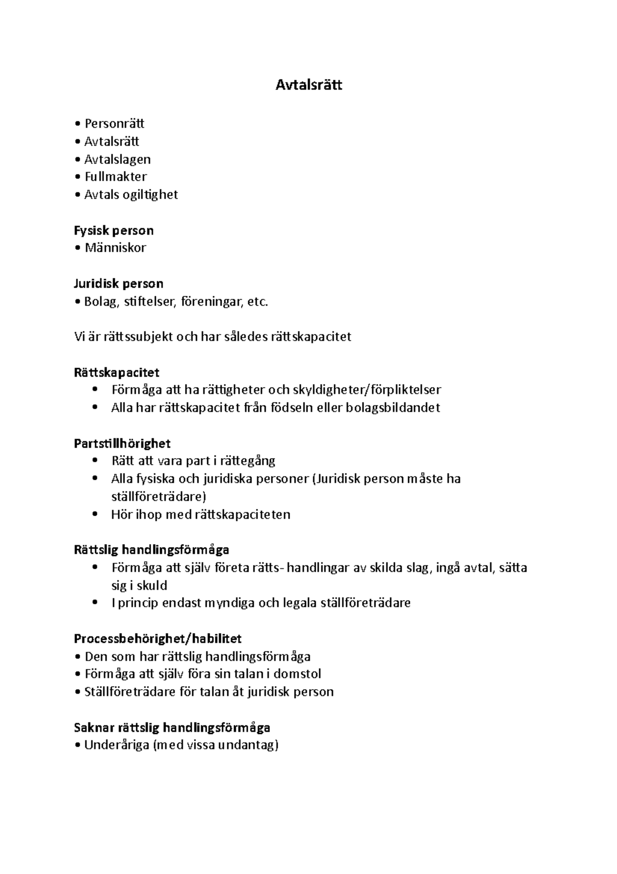 Avtalsrätt - Avtalsrät Personrät Avtalsrät Avtalslagen Fullmakter ...