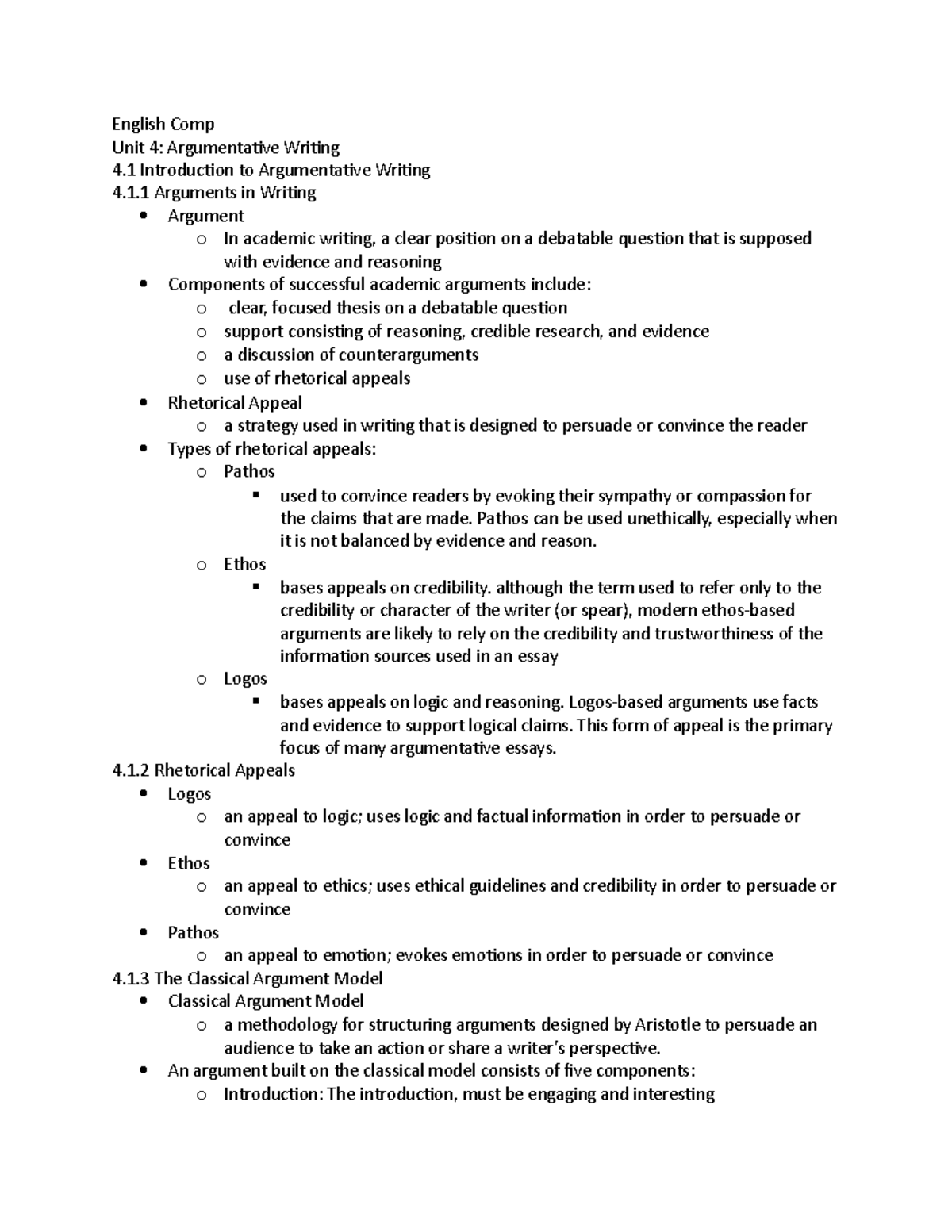 Unit 4 Notes-Eng Comp - Sophia - English Comp Unit 4: Argumentative ...