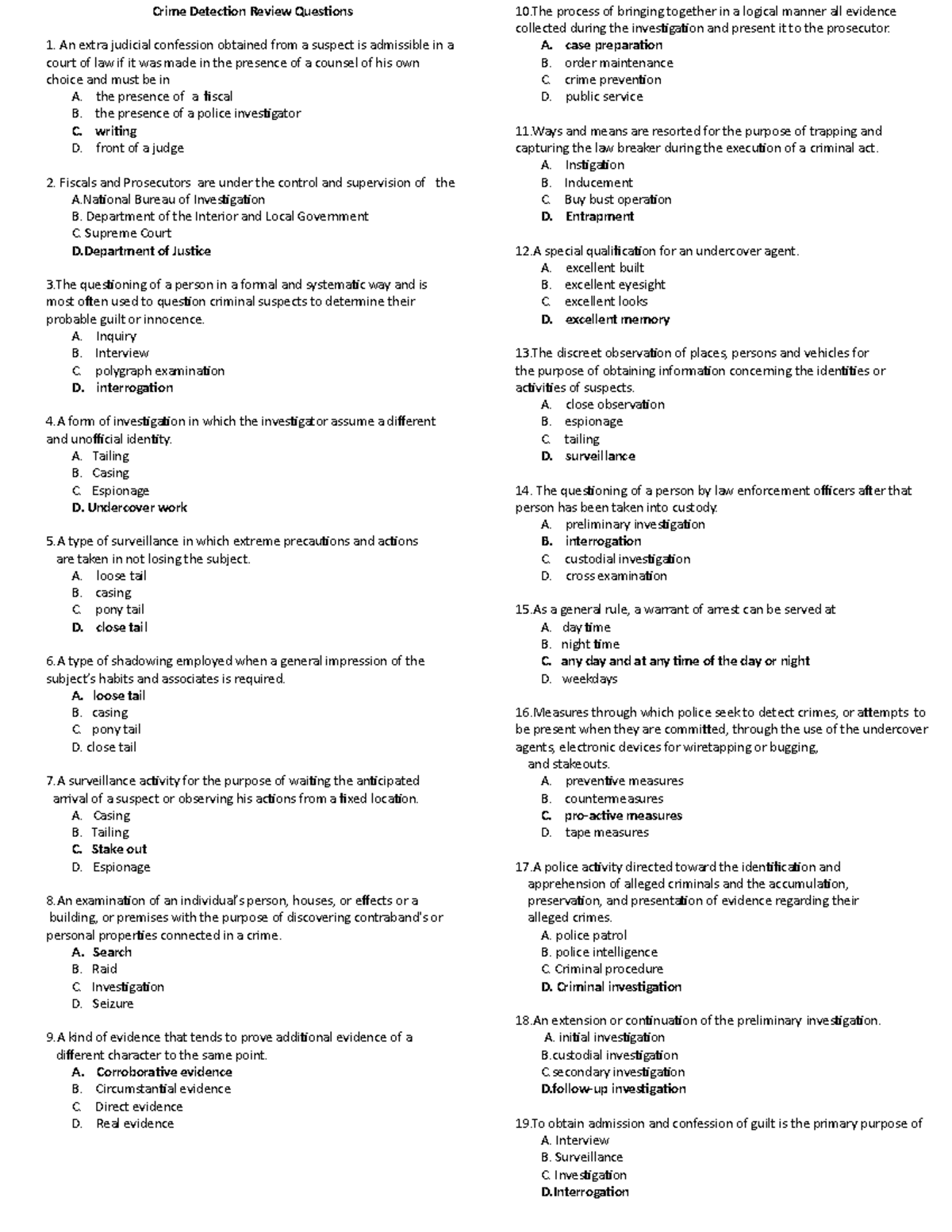 Cdi Review Questions - Kuhleen Panal - Crime Detection Review Questions 