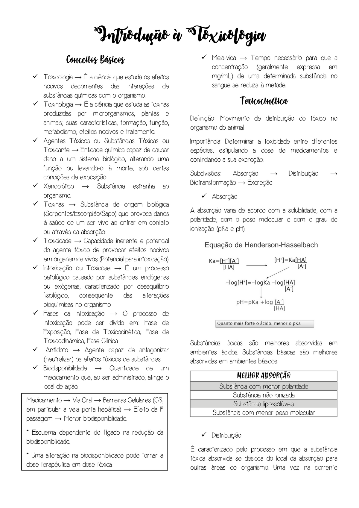 Resumo de Toxicologia - Toxicocinética e Toxicodinâmina