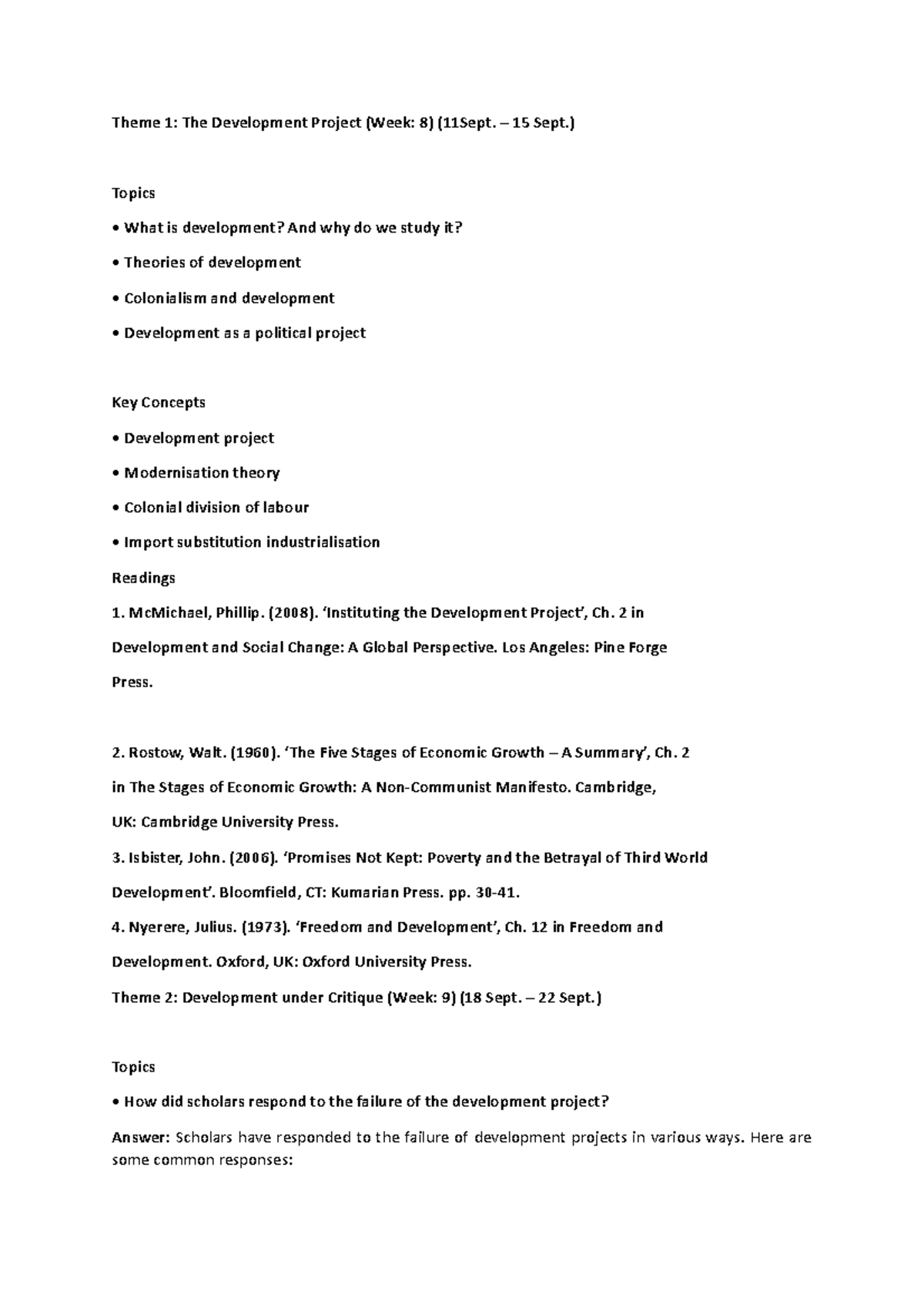 Tutorials Sociology Copy Theme 1 The Development Project (Week
