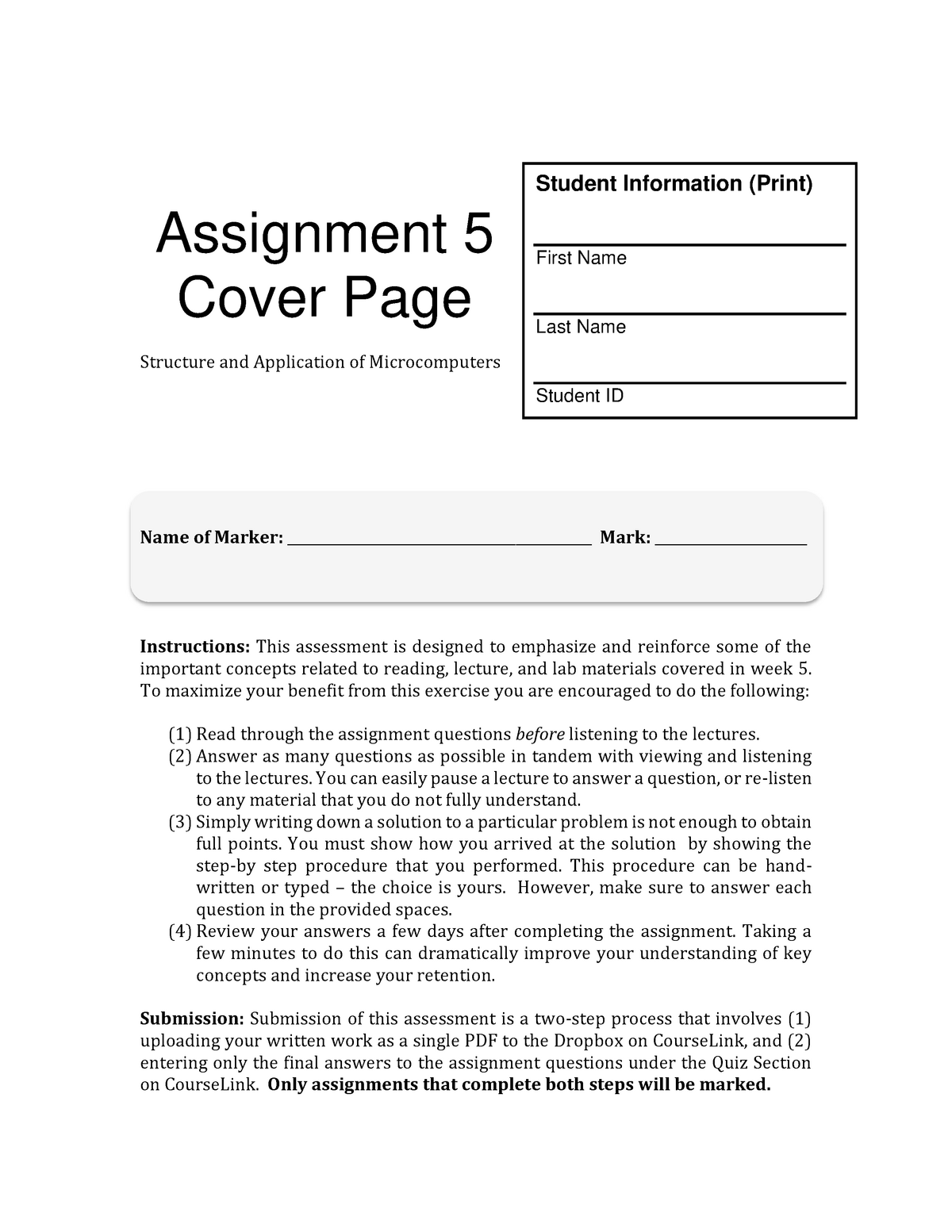 A5 - Assignment Description - Assignment 5 Cover Page Structure and ...