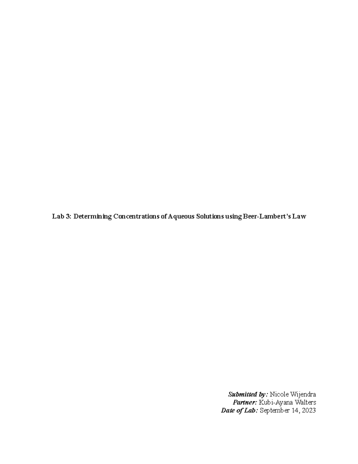Lab Report Beer Lambert's Law Lab 3 Determining Concentrations of Aqueous Solutions using