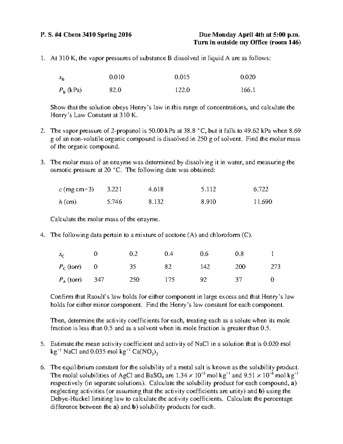 Problem+Set+ 4 - Problem set questions and key. - P. S. #4 Chem 3410 ...