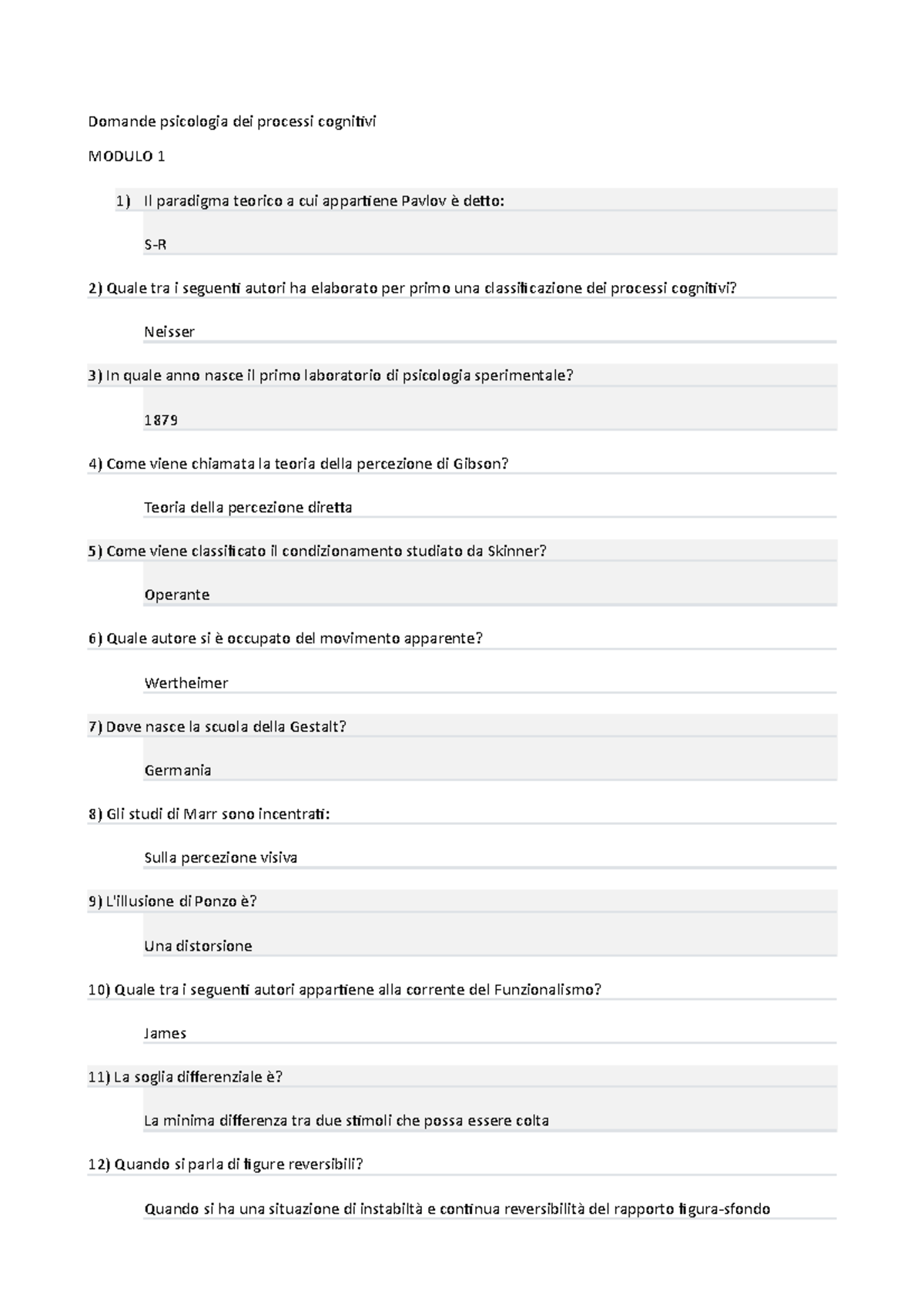 Domande Psicologia Processi Cognitivi Appunti Delle Lezioni - Domande ...