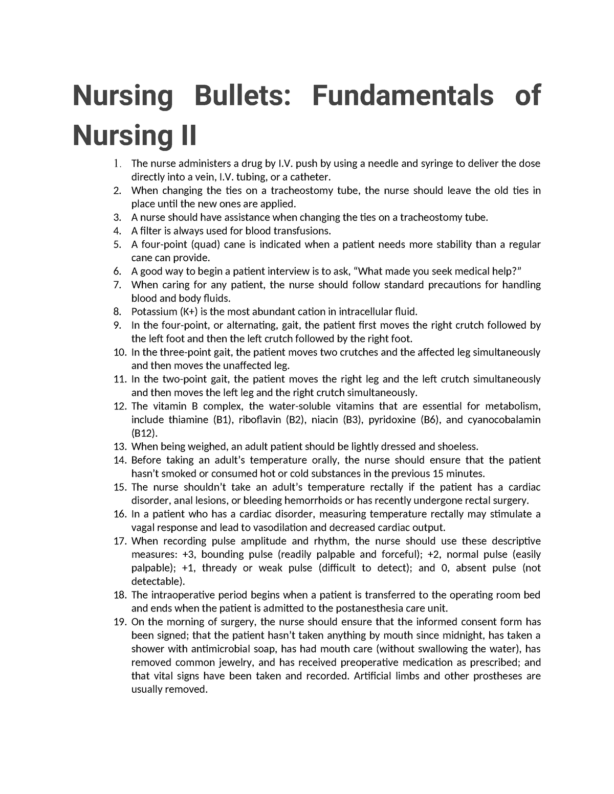 Fundamentals of Nursing 2 Bullets - Nursing Bullets: Fundamentals of ...