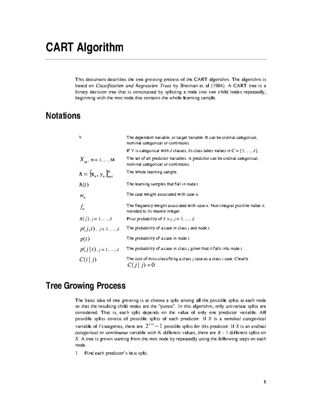 TREE-CART - CART Algorithm - CART Algorithm This document describes the ...