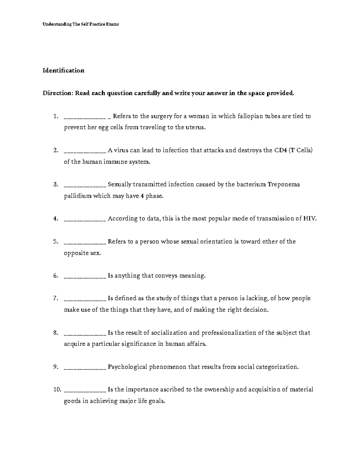 Understanding the self Exam 8 - Understanding The Self Practice Exams ...