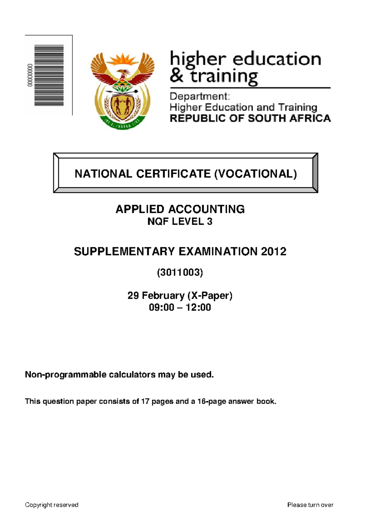NC180 Revision Paper APPLIED ACCOUNTING NQF LEVEL 3 SUPPLEMENTARY
