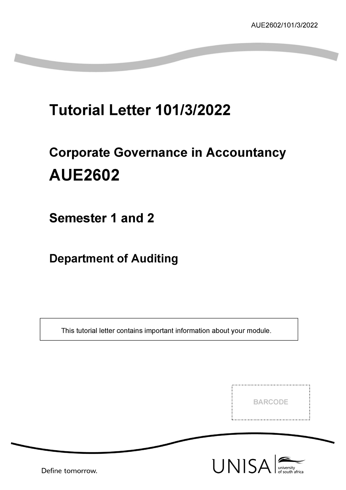 Tutorial Letter 101 - AUE2602 - Corporate Governance In Accountancy ...