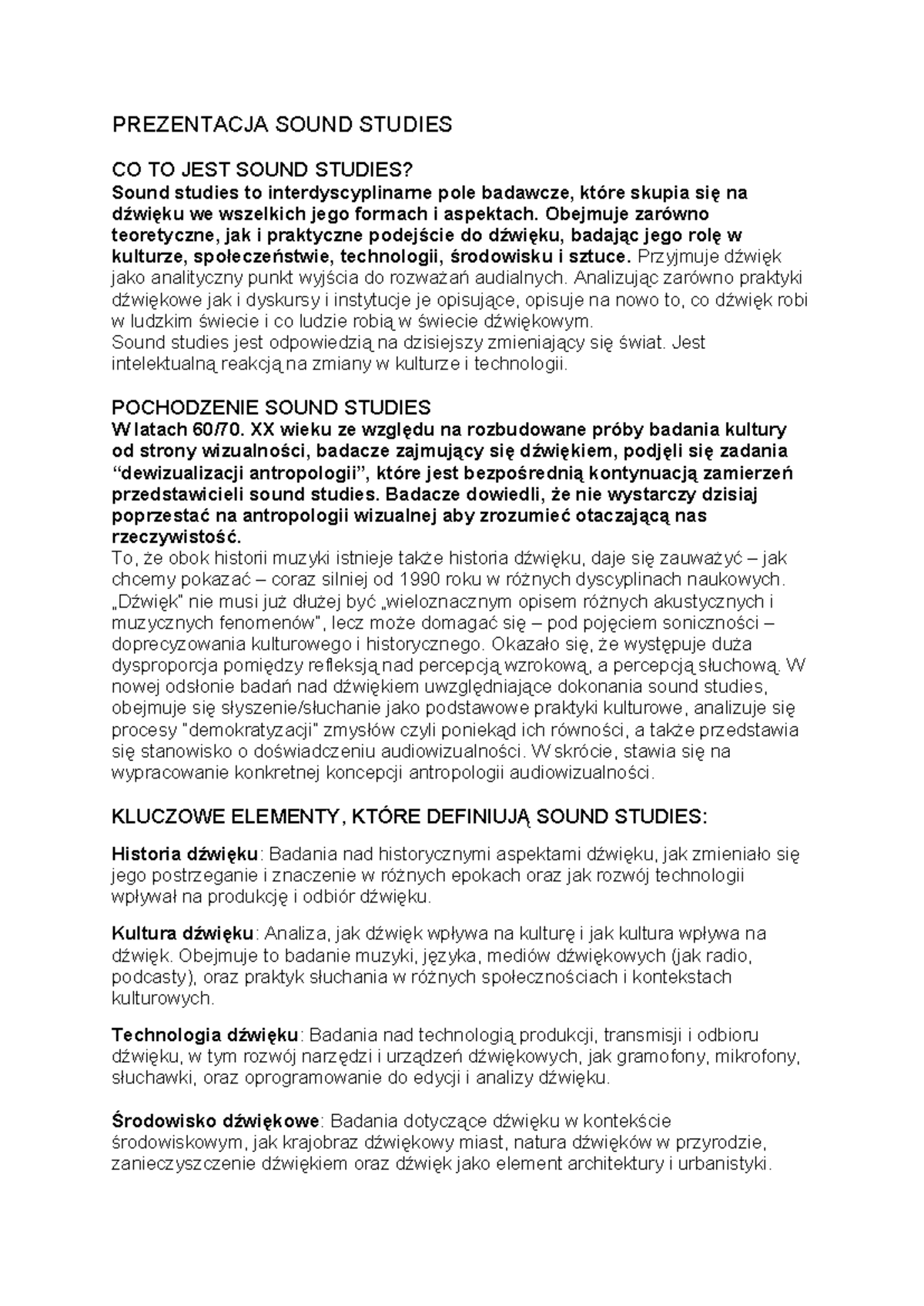 szkoły interpretacyjne - sound studies - PREZENTACJA SOUND STUDIES CO ...