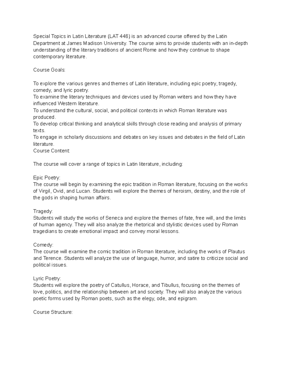 Special Topics in Latin Literature (LAT 446)#1 - The course aims to ...