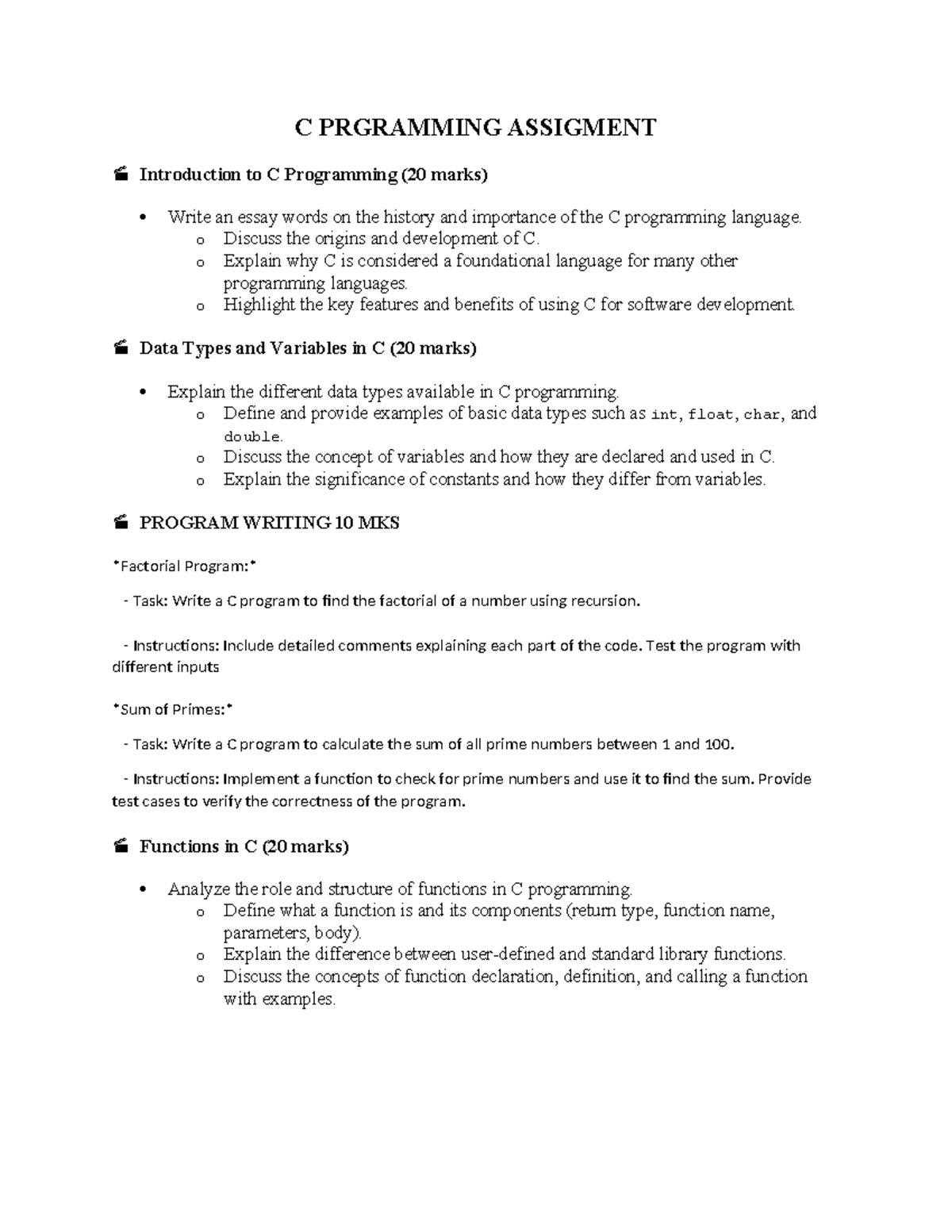 C programming assigment c prgramming assigment introduction to c