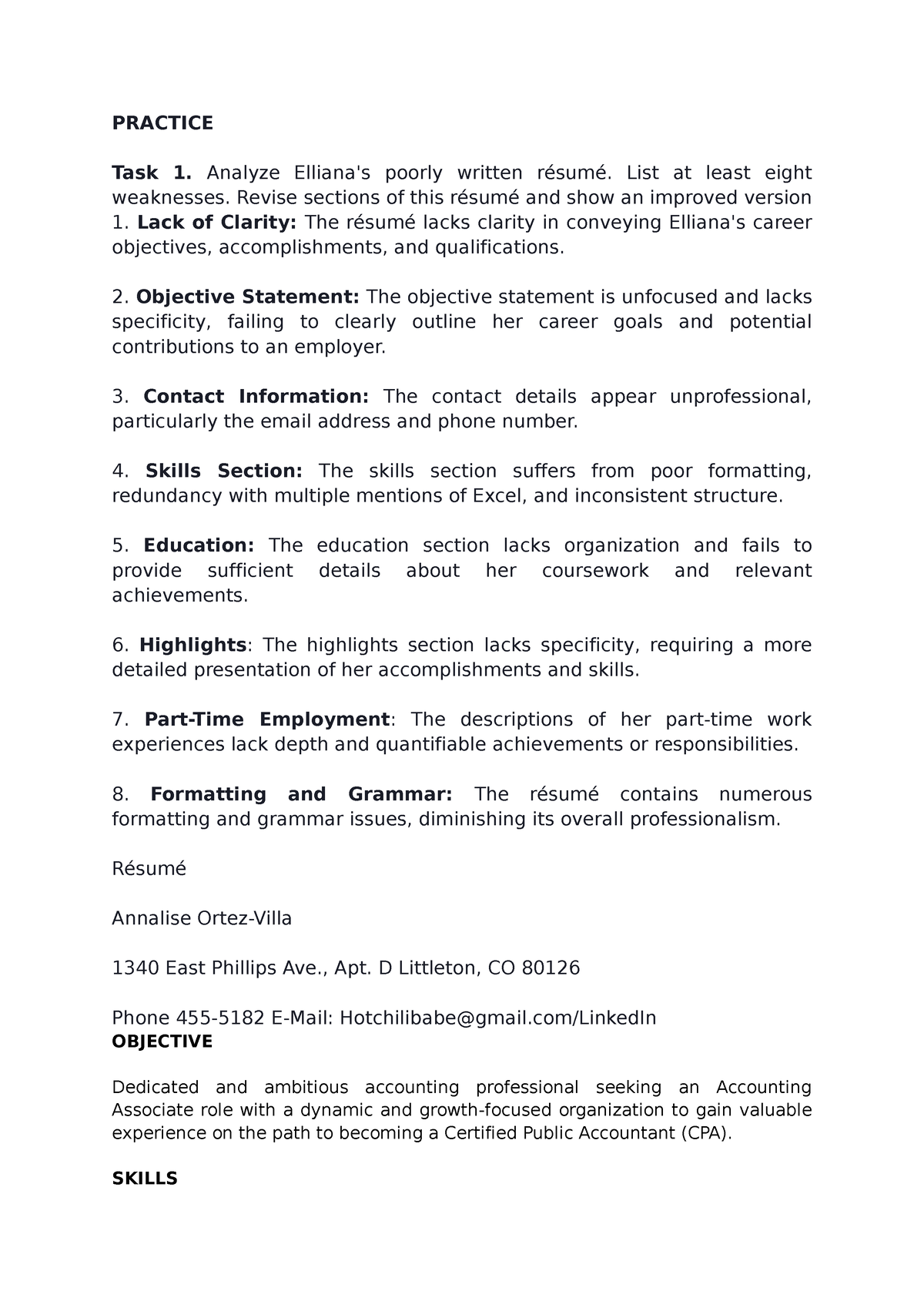 Résumé-CV - Chapter 14 practices - PRACTICE Task 1. Analyze Elliana's ...