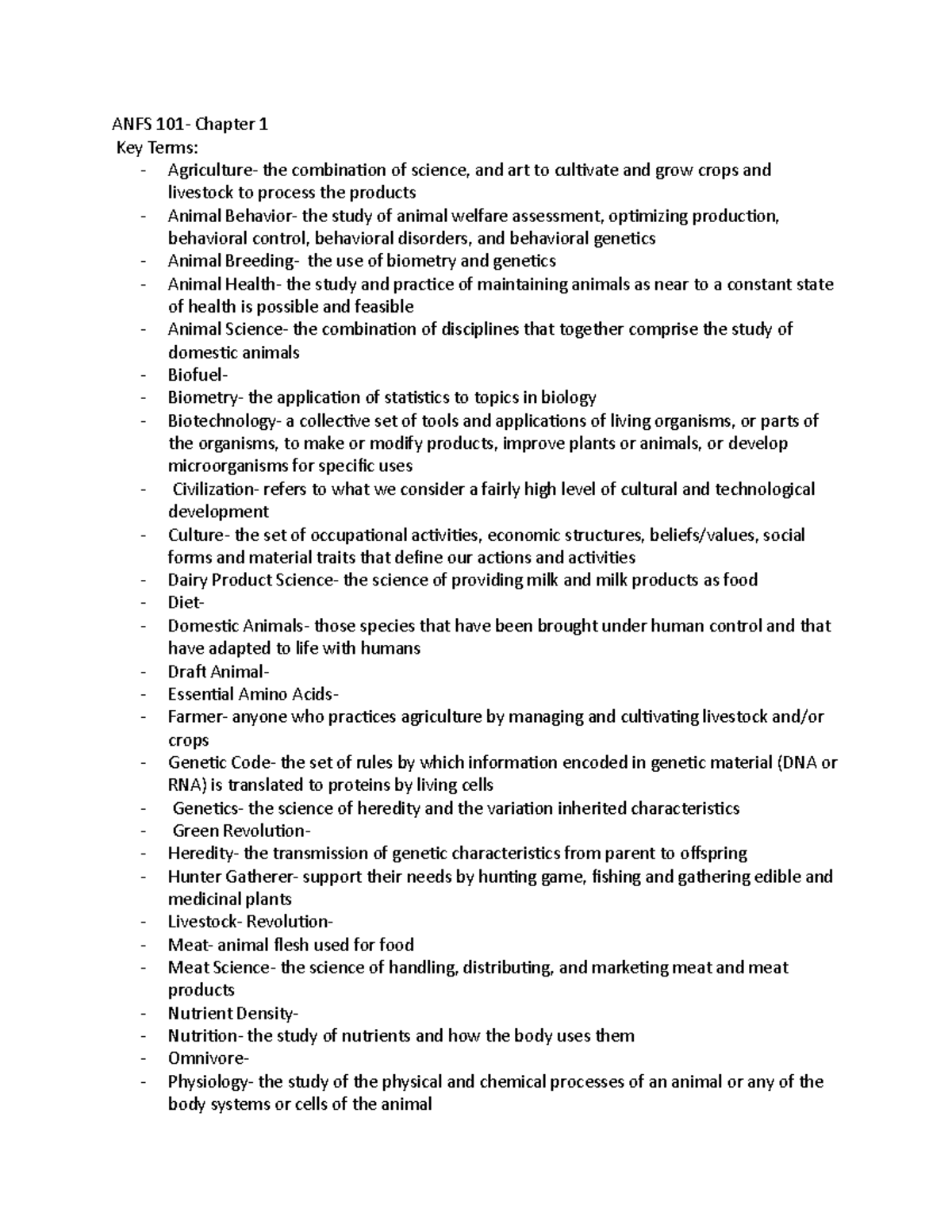 ANFS 101- Chapter 1 - Lecture notes 1 - ANFS 101- Chapter 1 Key Terms ...