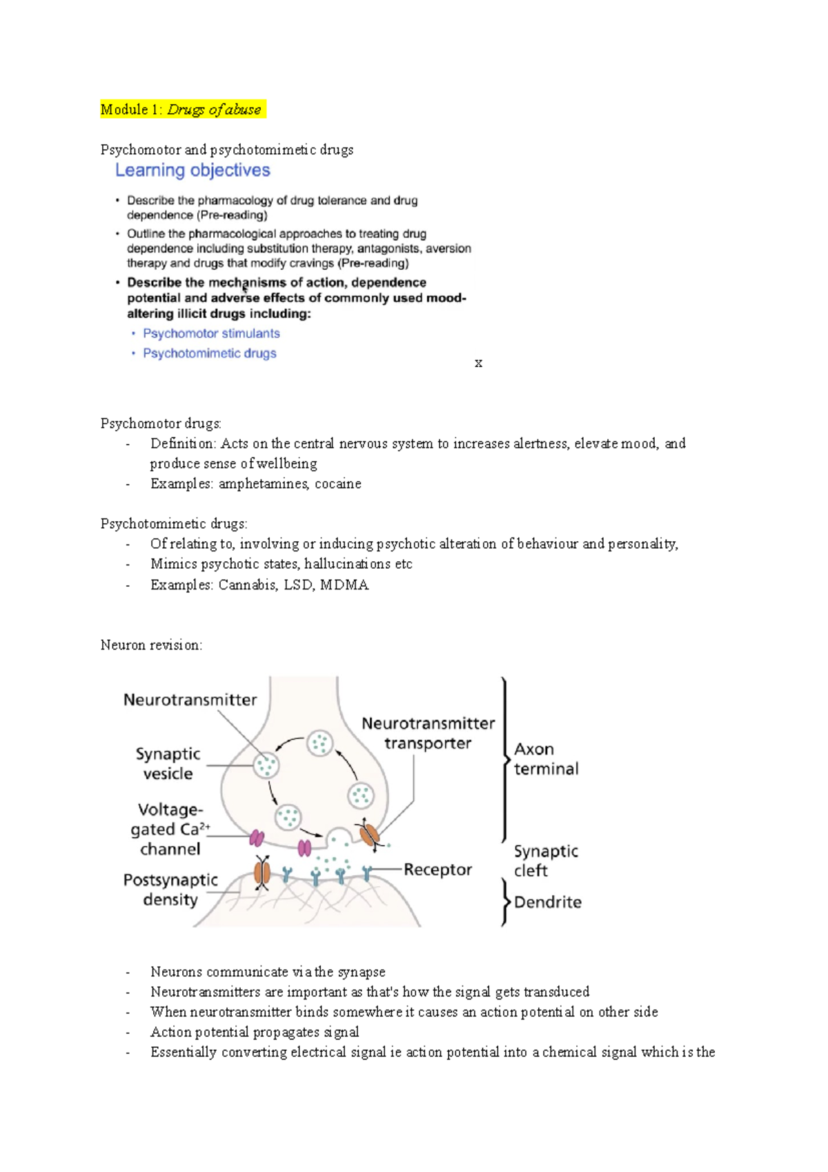 MO 1 Notes - Module 1: Drugs of abuse Psychomotor and psychotomimetic ...