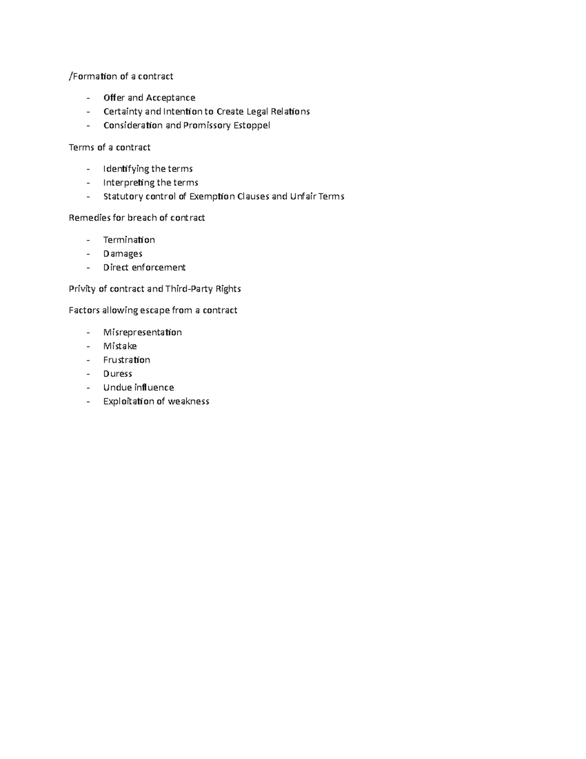 1. Offer and Acceptance - /Formation of a contract Offer and Acceptance ...