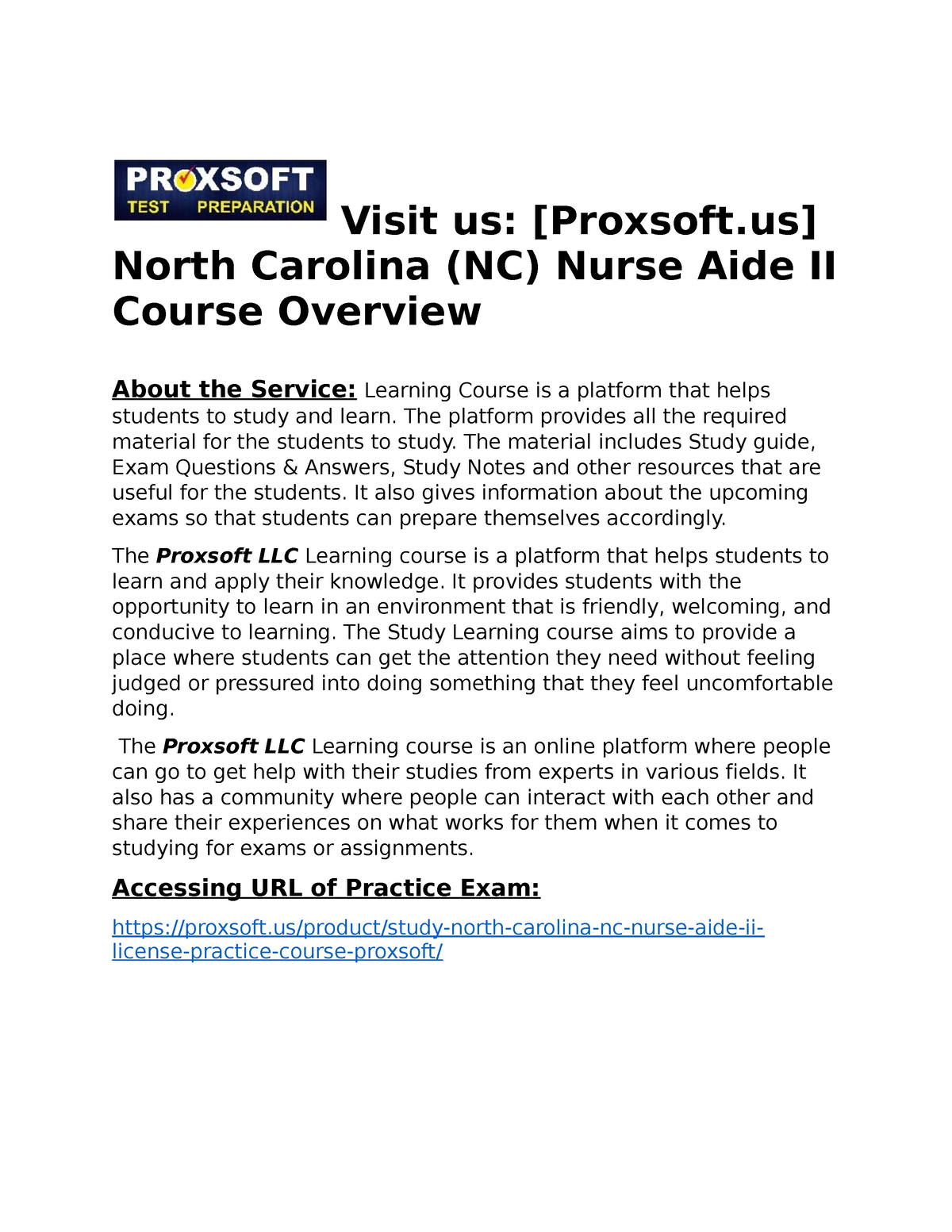 Visit Us: [Proxsoft.us] North Carolina (NC) Nurse Aide II Course ...