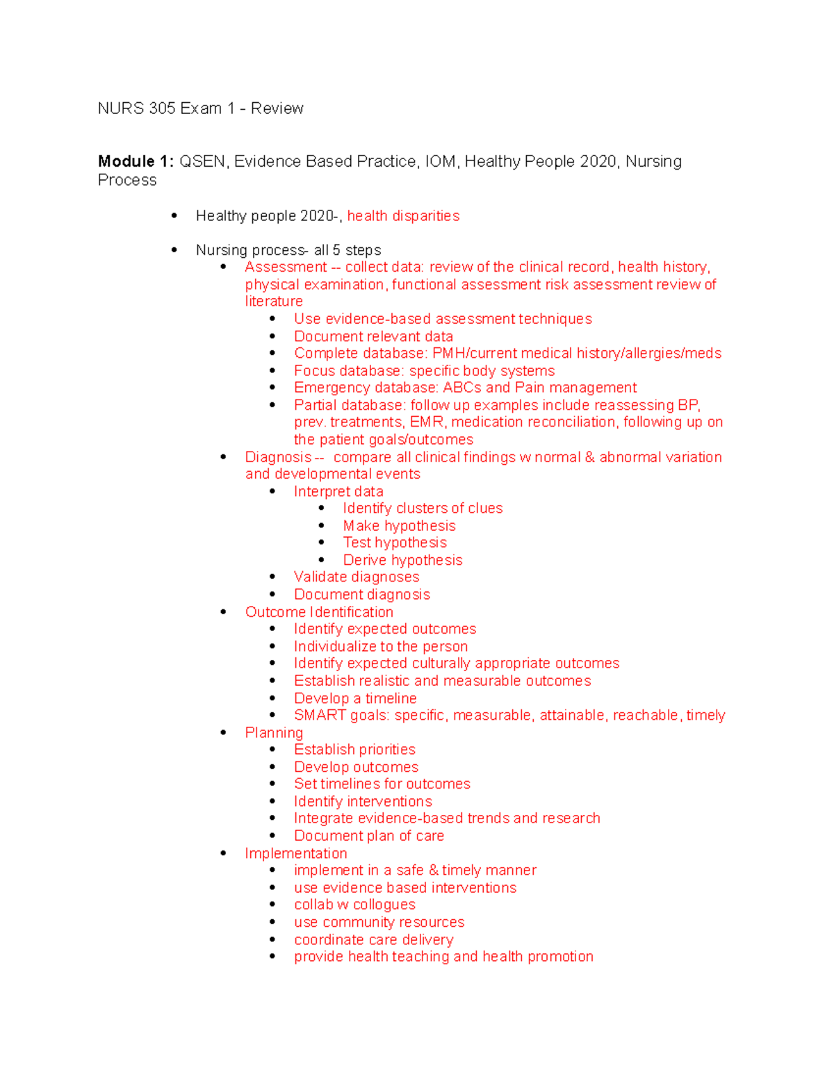Exam 1 Review Sept 2022 - Copy - NURS 305 Exam 1 - Review Module 1 ...