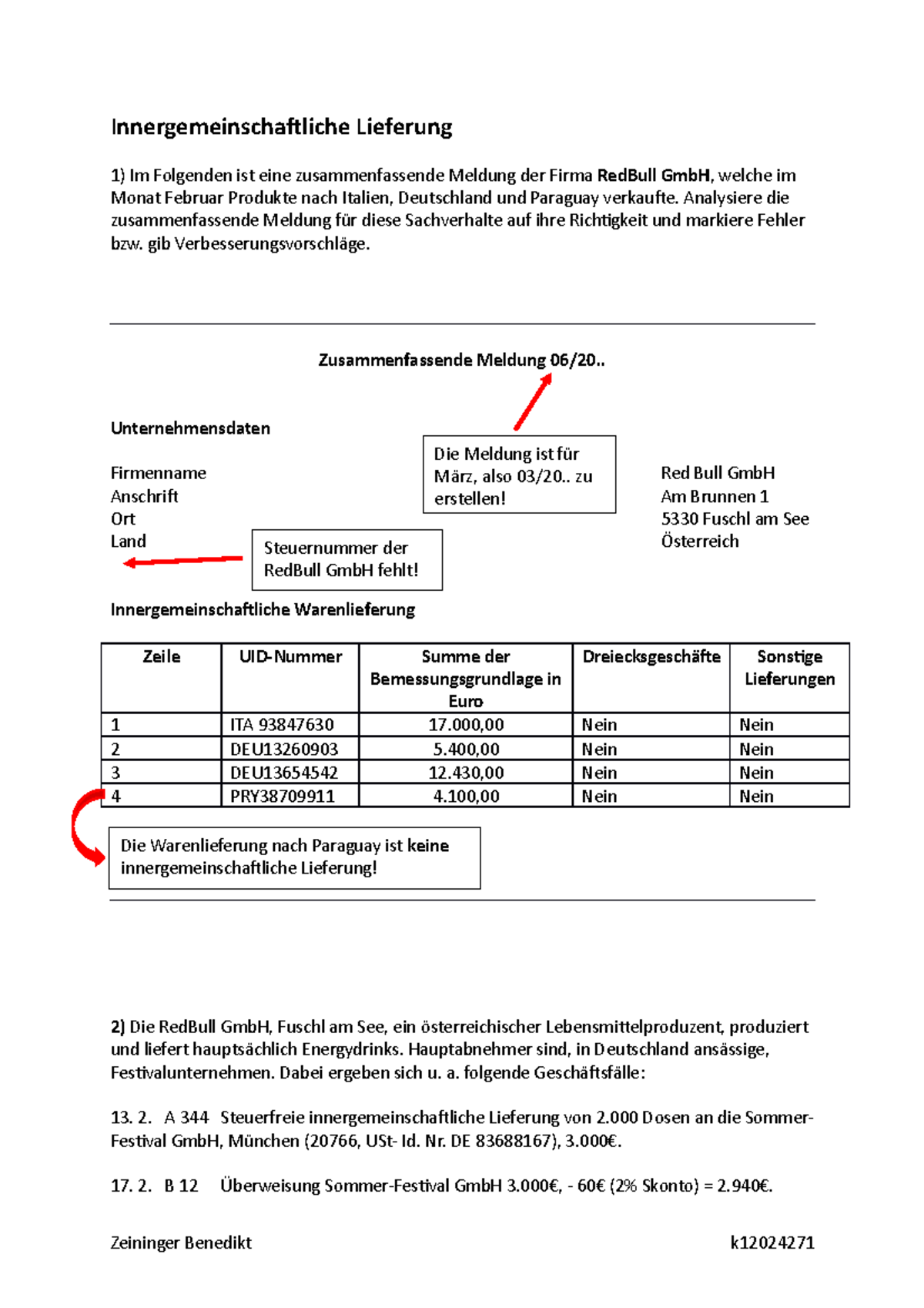 Aufgabenstellung Musterlösung - Innergemeinschaftliche Lieferung Im ...