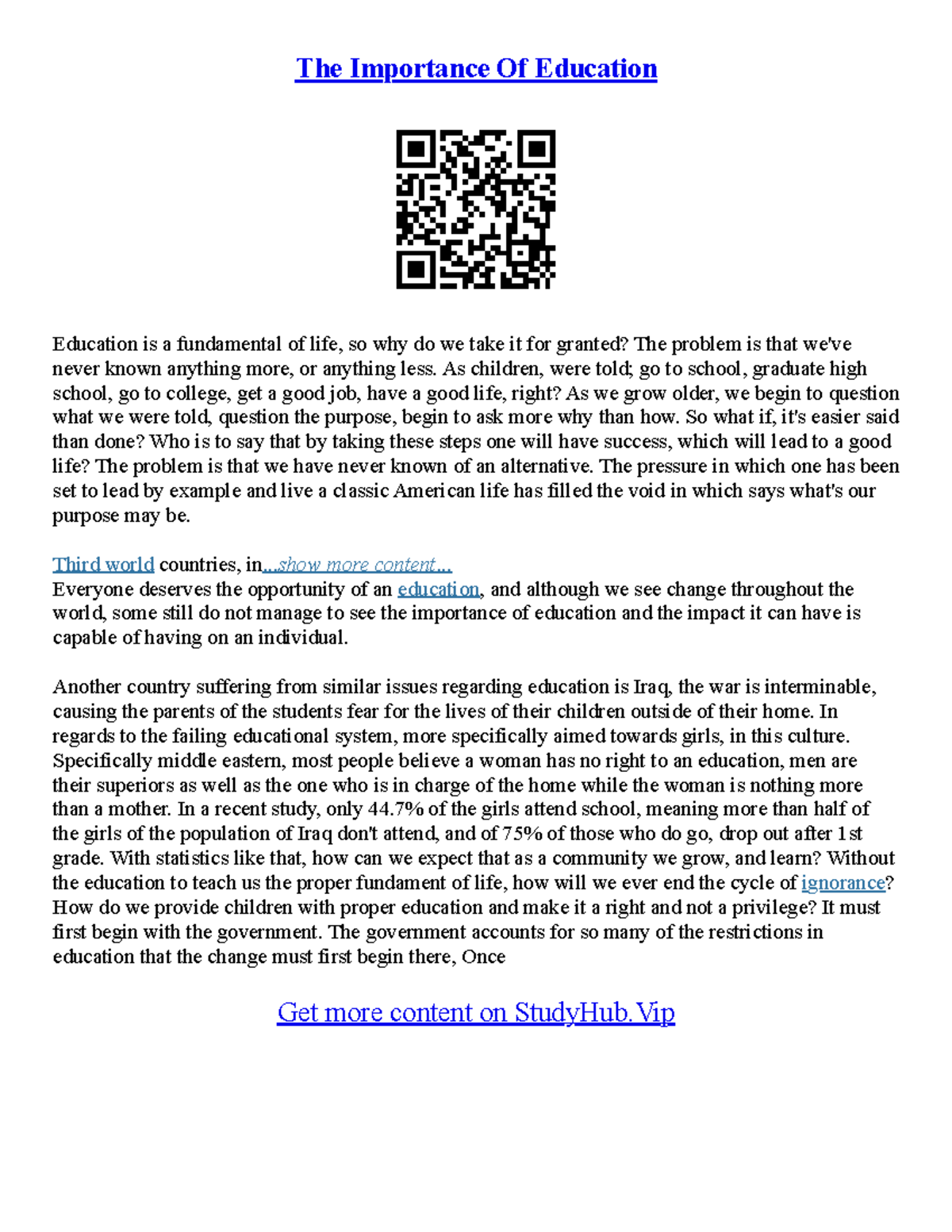 Essay Regarding The Importance Of Education - The Importance Of ...