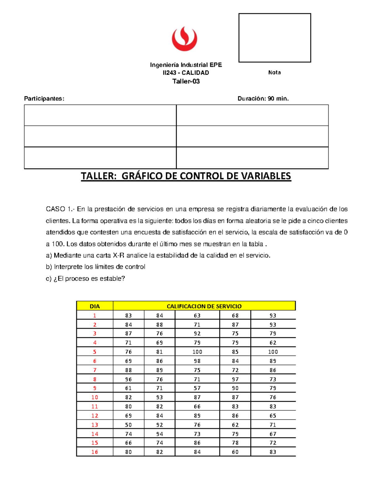 Taller 03-Grafico Control Variables X-R y X-S - Ingeniería Industrial ...