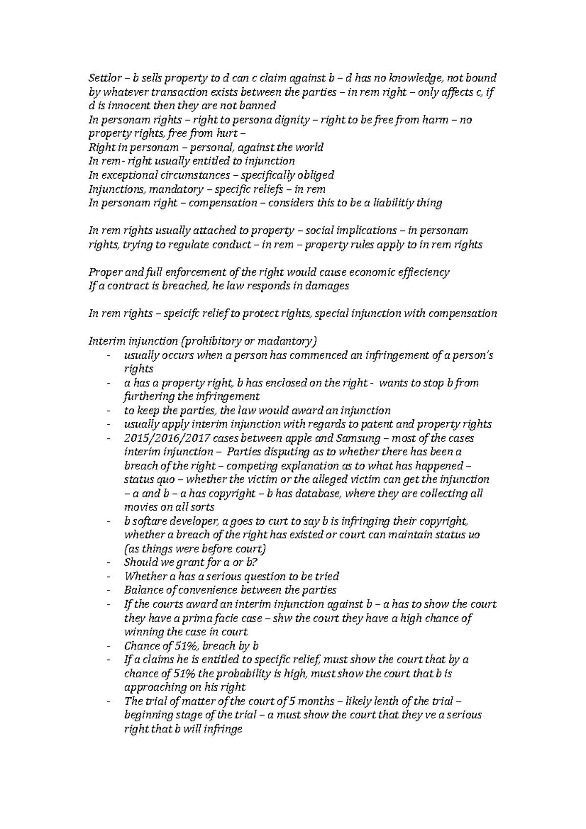 Rem in private law Grade B+ Settlor b sells property to d can c