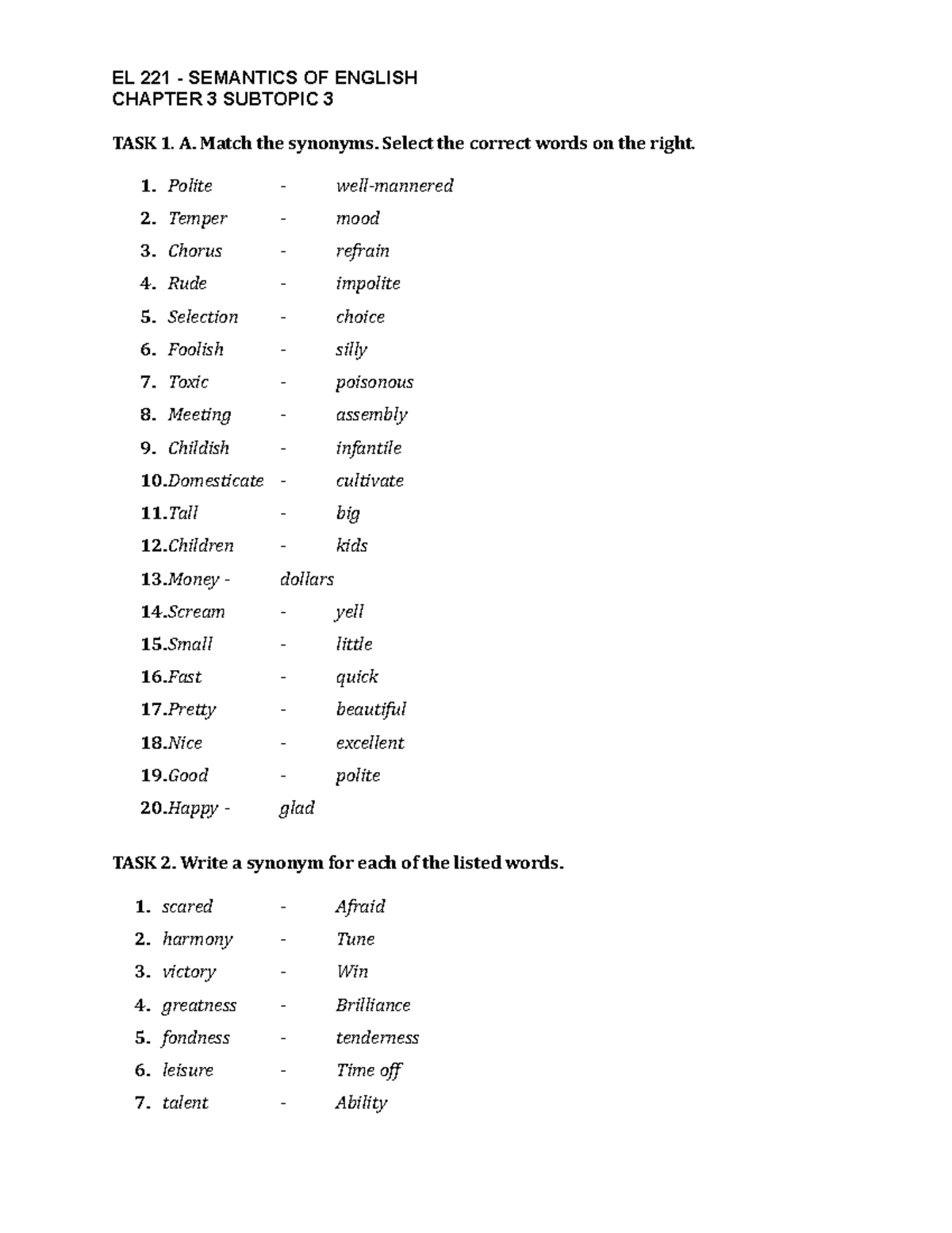 EL 221 Semantics Chapter 3 Subtopic 3 - EL 221 - SEMANTICS OF ENGLISH ...