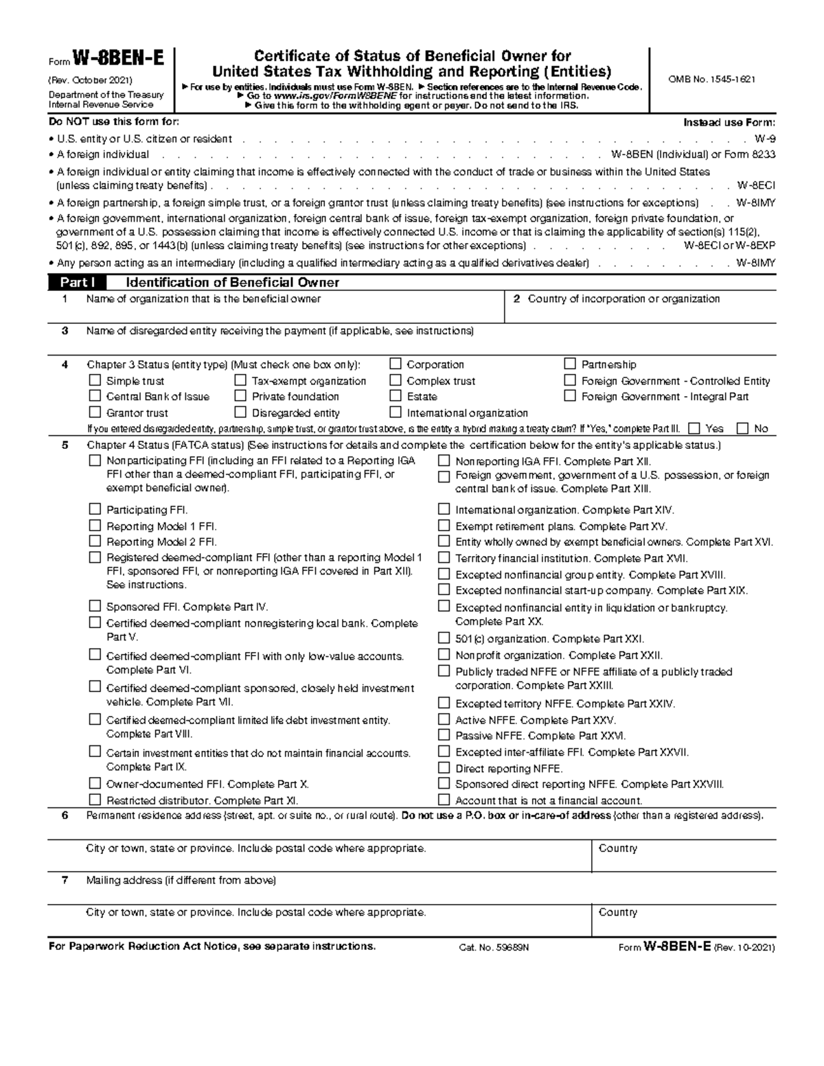 W8-BEN E - Form W-8BEN-E (Rev. October 2021) Department of the Treasury ...