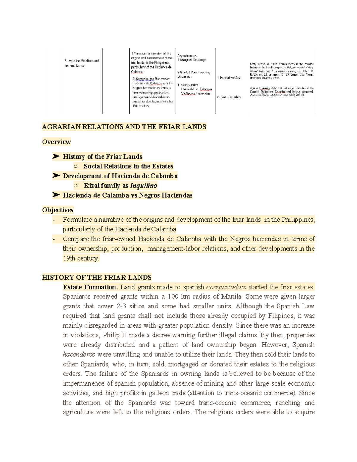 Agrarian Relations and the Friar Lands AGRARIAN RELATIONS AND THE