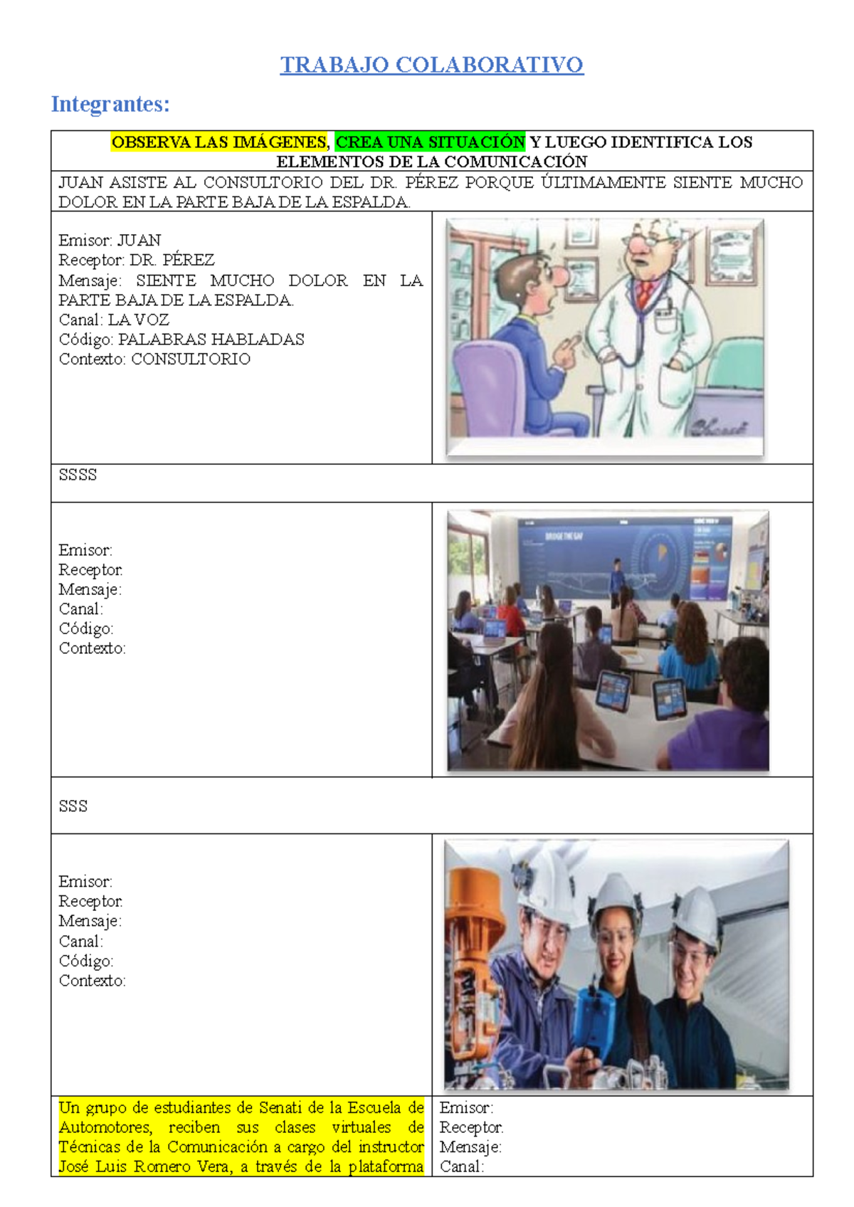 Ejercicios Elementos De La Comunicaci N Trabajo Colaborativo