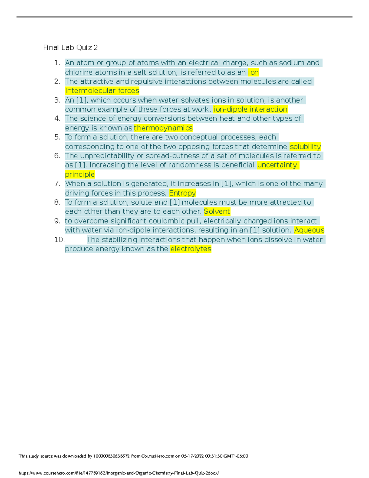 and Organic Chemistry Final Lab Quiz 2 Final Lab Quiz 2 1