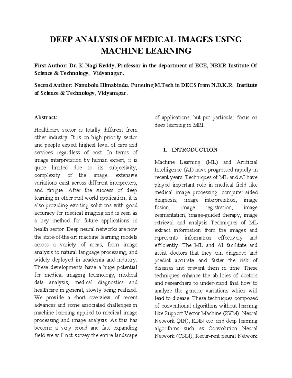 DEEP Analysis OF Medical Images Using Machine Learning - DEEP ANALYSIS ...
